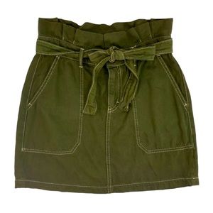 Free People Skirt Splendor In The Grass Army Green Paper Bag Waist Women’s Sz 8